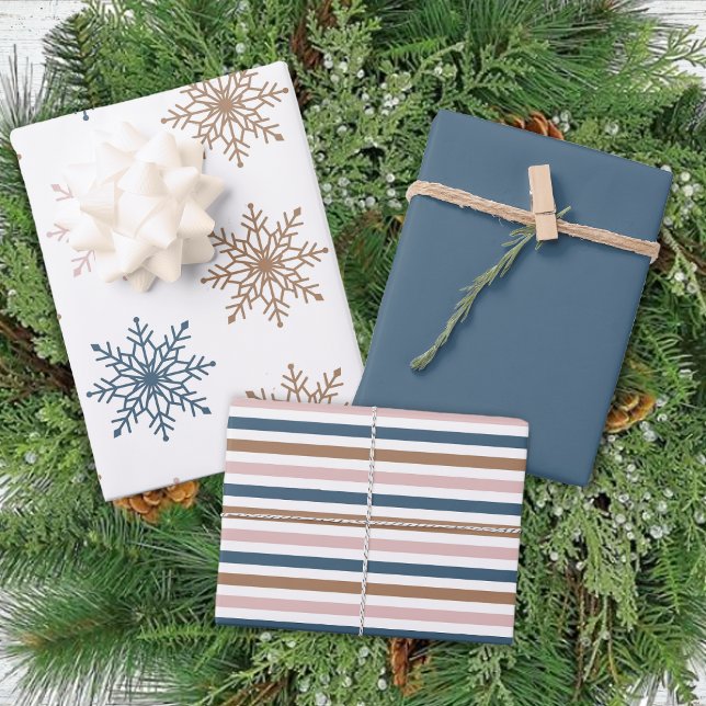 Winter Modern Boho Snowflakes Blue Christmas Wrapping Paper Sheet (Creator Uploaded)