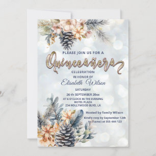 Winter modern bokeh floral watercolor invitation