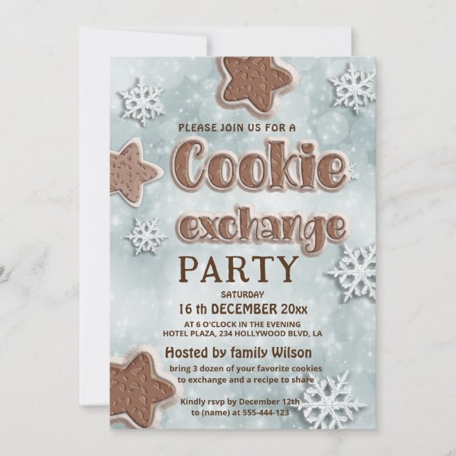 Winter modern cookie exchange party invitation (Front)