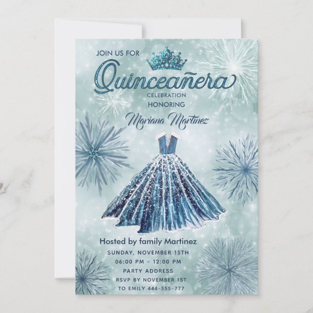 Winter modern Watercolor hand drawn ball dress  Invitation (Front)