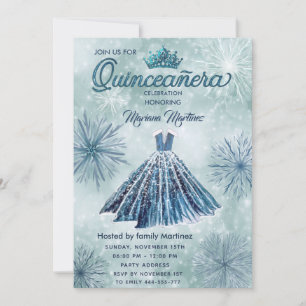 Winter modern Watercolor hand drawn ball dress  Invitation
