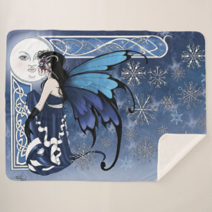 Winter Moon Fairy Blue Sherpa Blanket