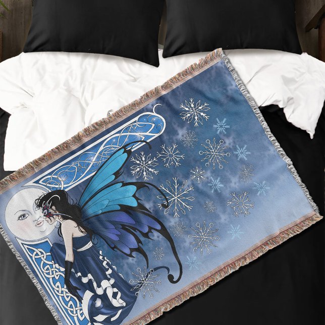 Winter Moon Fairy Blue Throw Blanket (Creator Uploaded)