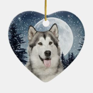Winter Moon Husky Christmas Ornament