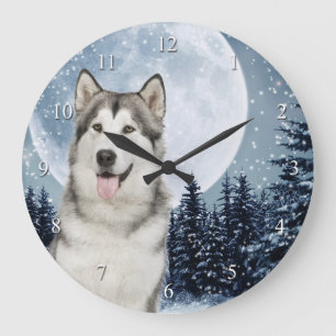 Winter Moon Husky Clock