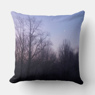 Winter Moon Morning Landscape Photography Cushion