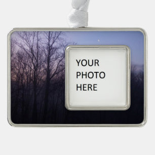 Winter Moon Morning Landscape Photography Silver Plated Framed Ornament