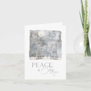 Winter Moon Peace and Joy Watercolor Holiday Card