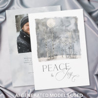Winter Moon Peace and Joy Watercolor Photo Holiday