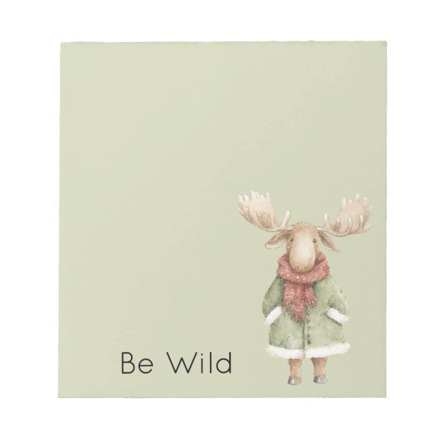 Winter Moose Red Scarf Green Coat Notepad (Front)