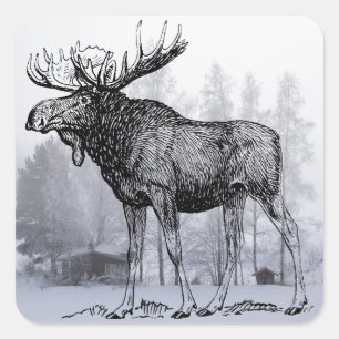 Winter Moose Square Sticker