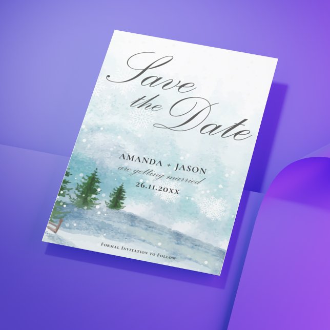 Winter Morning Calligraphy Wedding Save the Date (Winter Morning Calligraphy Wedding Save the Date)