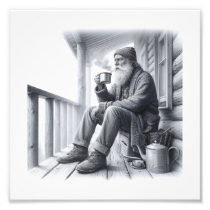 Winter Morning Coffee Rustic Black & White Photo Print