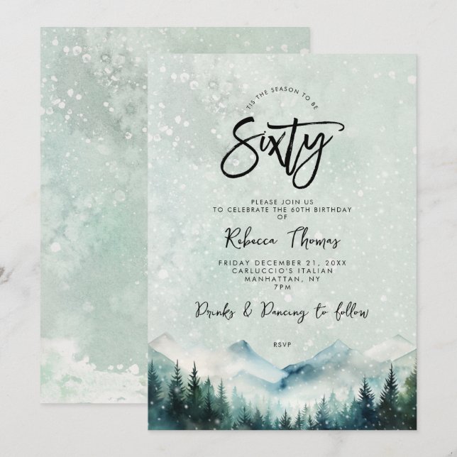 winter mountain 60th birthday invitation (Front/Back)