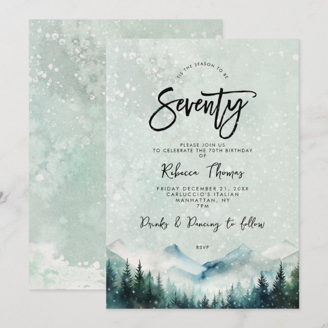 winter mountain 70th birthday invitation (Front/Back)