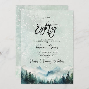 winter mountain 80th birthday invitation