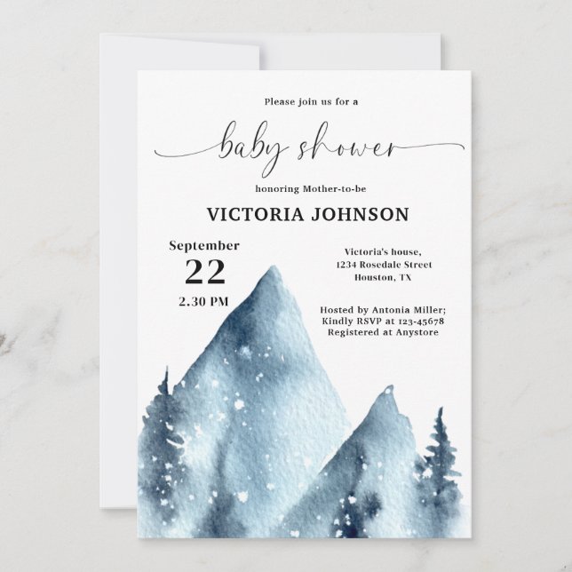 Winter Mountain Baby Shower  Invitation (Front)