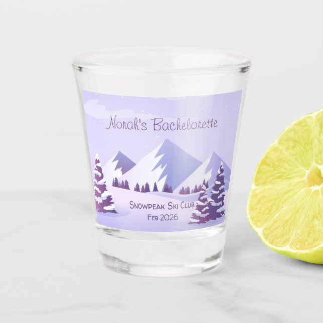 Winter Mountain Bachelorette Personalised  Shot Glass (Front)