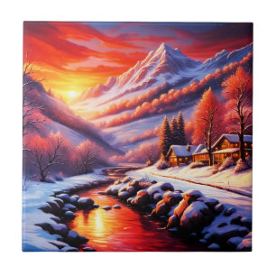 Winter Mountain Cabin Tile