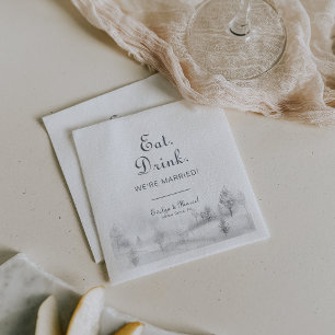 Winter Mountain Eat Drink We're Married Wedding  Napkin