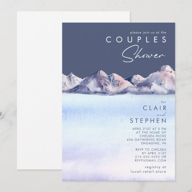 Winter Mountain Evening Couples Shower Invitation (Front/Back)