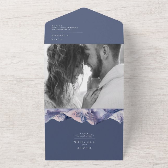 Winter Mountain Evening Photo Seal and Send All In One Invitation (Outside)