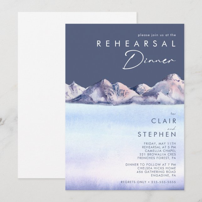 Winter Mountain Evening Rehearsal Dinner Invitation (Front/Back)