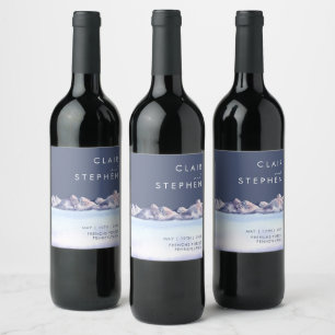 Winter Mountain Evening Wedding Wine Label