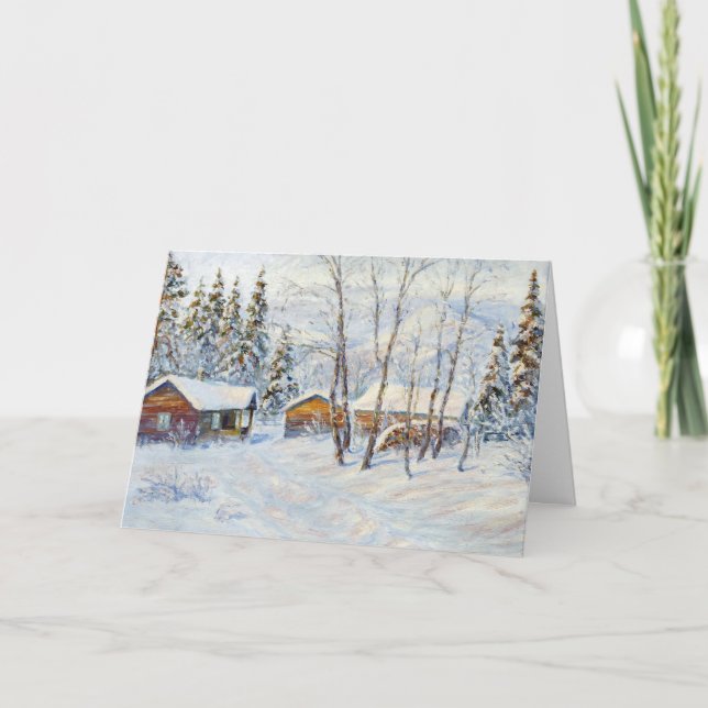 Winter Mountain Farm Christmas Painting Holiday Card (Front)