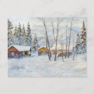 Winter Mountain Farm Christmas Painting Postcard
