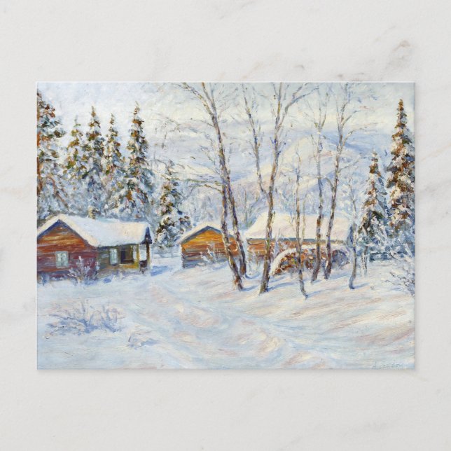 Winter Mountain Farm Christmas Painting Postcard (Front)