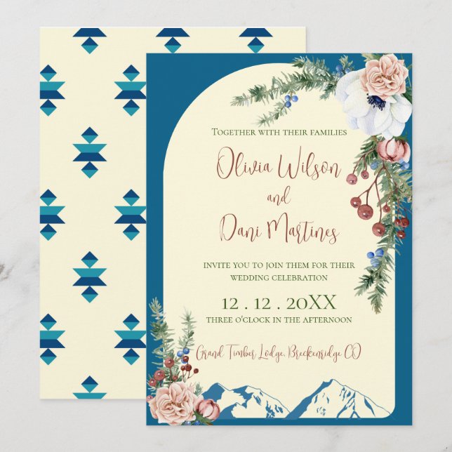 Winter Mountain Flowers Wedding Invitation (Front/Back)