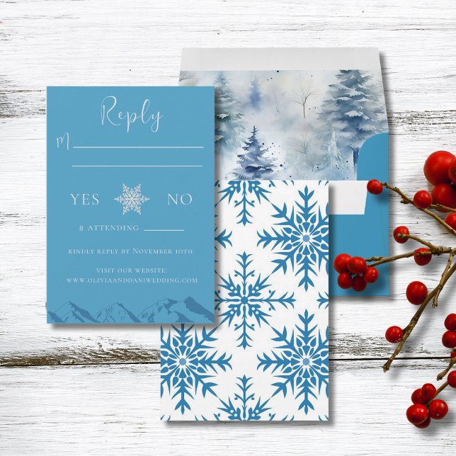 Winter Mountain Flowers Wedding RSVP Reply Card (Creator Uploaded)
