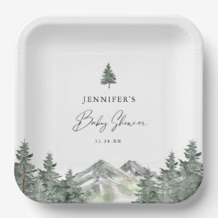 Winter Mountain Forest Baby Shower Paper Plate