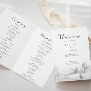 Winter Mountain Forest Folded Wedding Programme