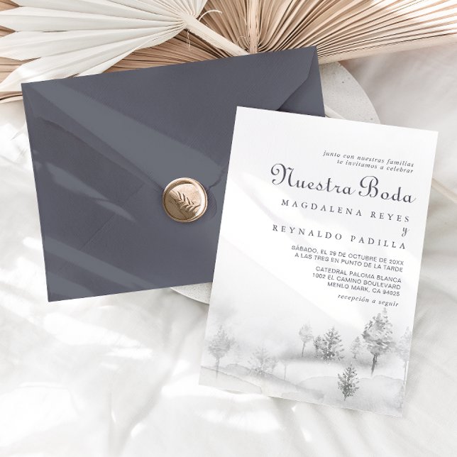 Winter Mountain Forest Nuestra Boda Wedding  Invitation (Creator Uploaded)