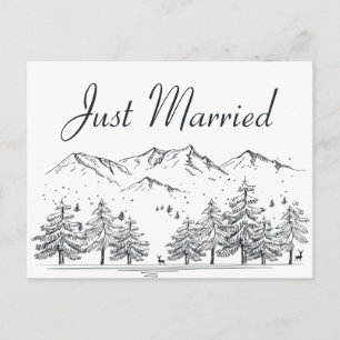 Winter Mountain Just Married Wedding Trees Nature Announcement Postcard
