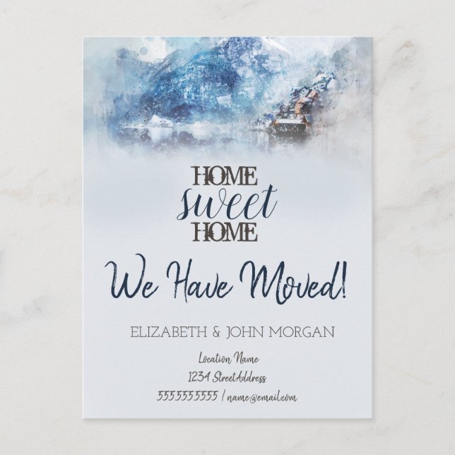 Winter Mountain Lake Home Sweet Home  Announcement Postcard (Front)