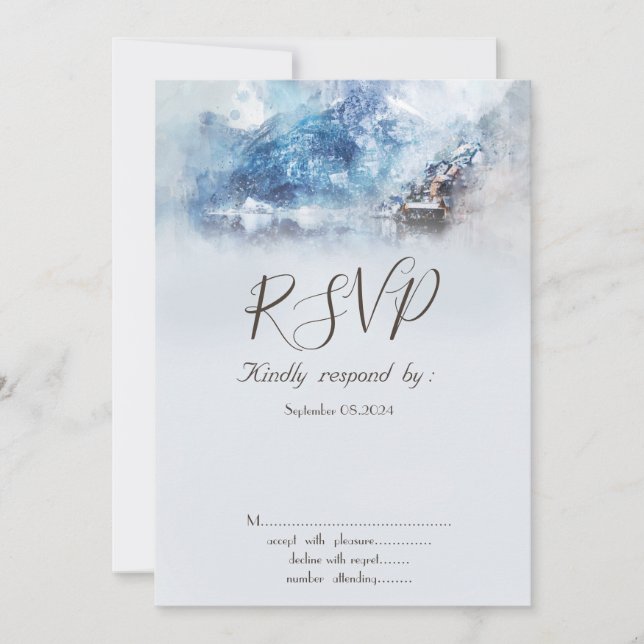 Winter Mountain Lake RSVP Invitation (Front)