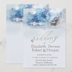 Winter Mountain Lake Snow Wedding   Invitation