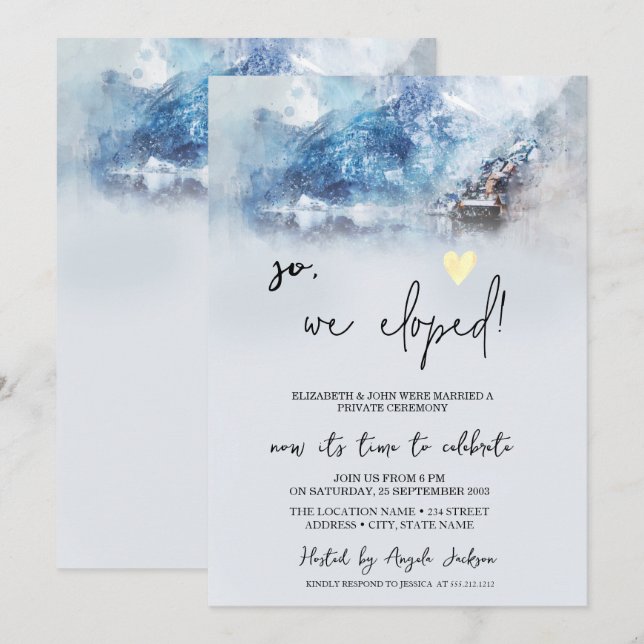 Winter Mountain Lake Wedding Elopement   Invitation (Front/Back)