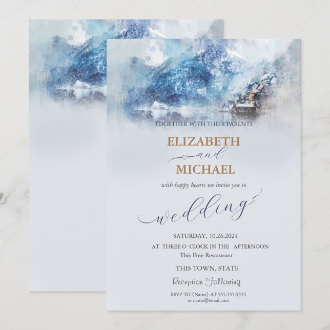 Winter Mountain Lake  Wedding Invitation (Front/Back)