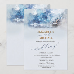 Winter Mountain Lake  Wedding Invitation