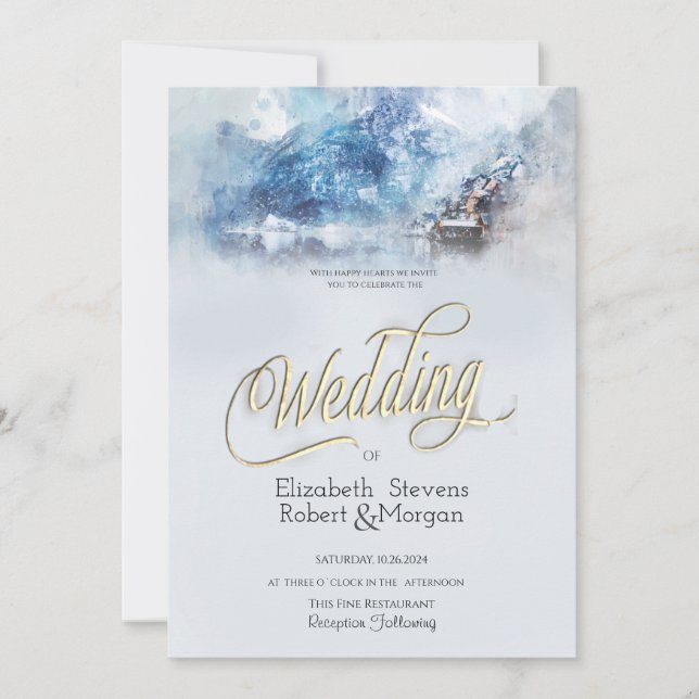Winter Mountain Lake  Wedding Invitation (Front)