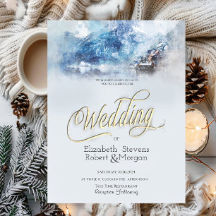 Winter Mountain Lake  Wedding Invitation