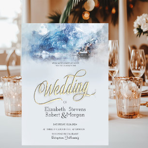 Winter Mountain Lake Wedding Invitation
