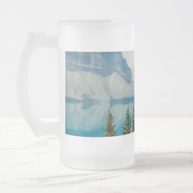 winter mountain lakes frosted glass beer mug (Left)
