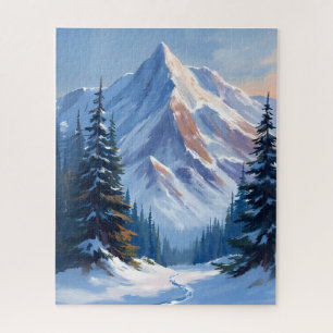 Winter Mountain Landscape Watercolor Painting Jigsaw Puzzle