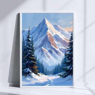 Winter Mountain Landscape Watercolor Painting Poster