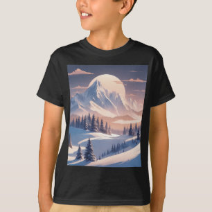 Winter mountain landscape with fir trees and sun T-Shirt